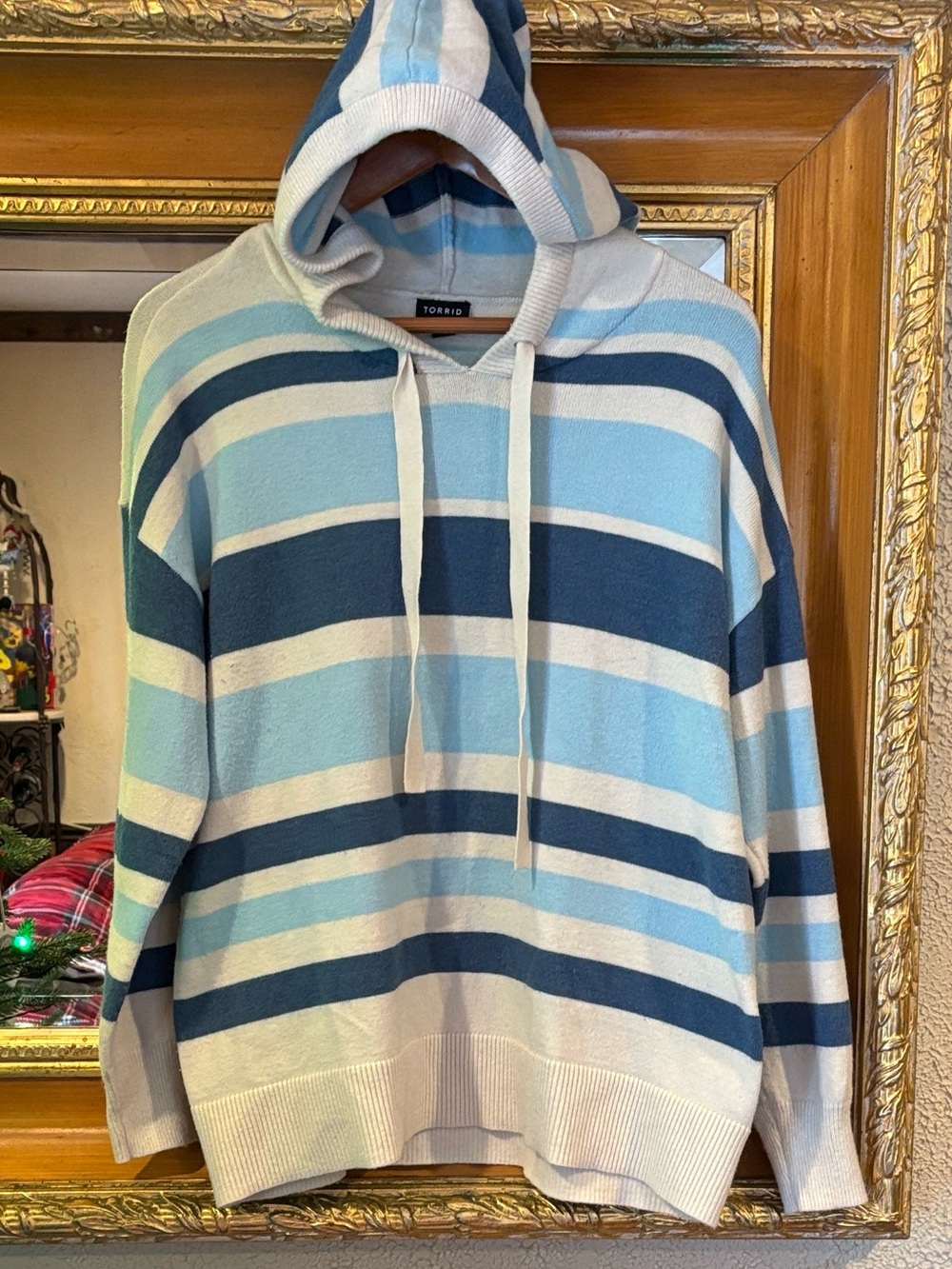 Torrid Blue & White Striped Hooded Sweater - Size M (00)